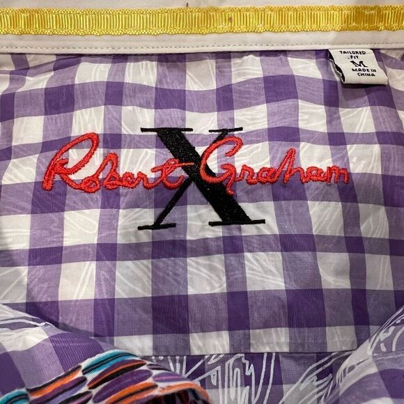 Robert Graham Purple Window Pane Short Sleeve Button Down Shirt Size M - Picture 6 of 10
